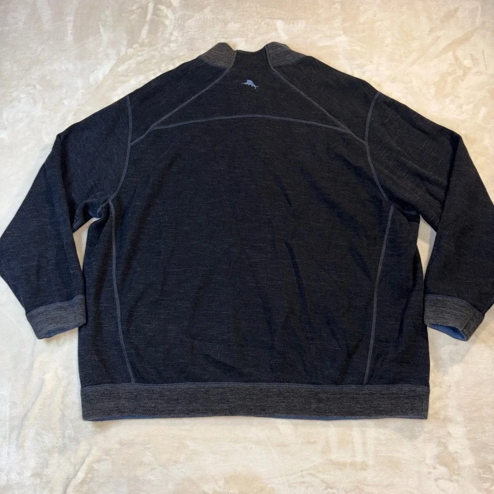 Tommy Bahama Mens Reversible Quarter Zip Pullover Blue Charcoal Gray Ribbed XL